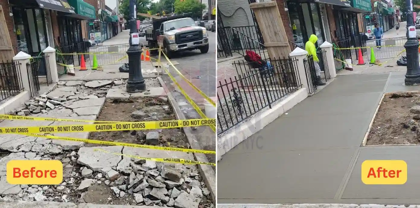 sidewalk repaired and results shown in the picture