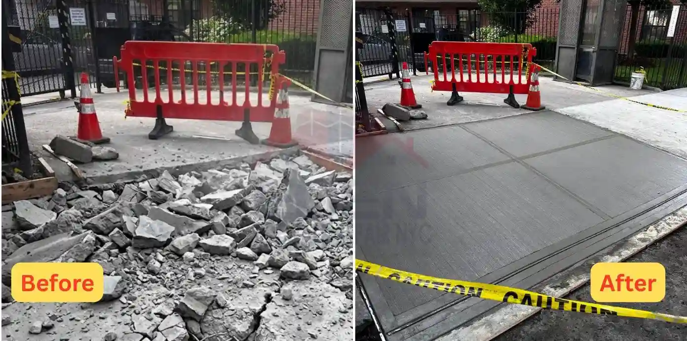 damages sidewalk is being prepared and the results domonstrated in the image in nyc